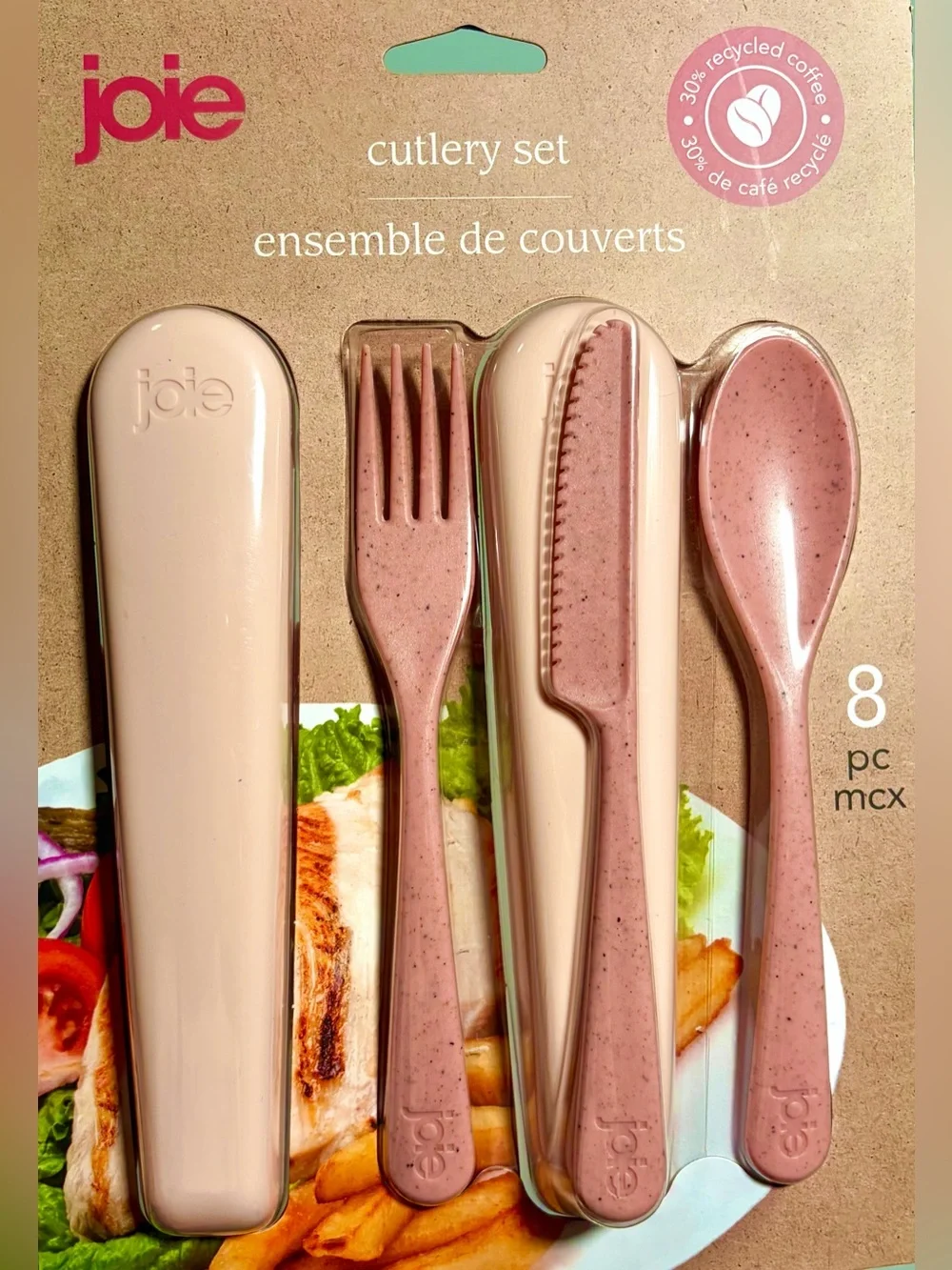 Recycled Coffee joie Pink Cutlery Set - 8pc Portable Flatware